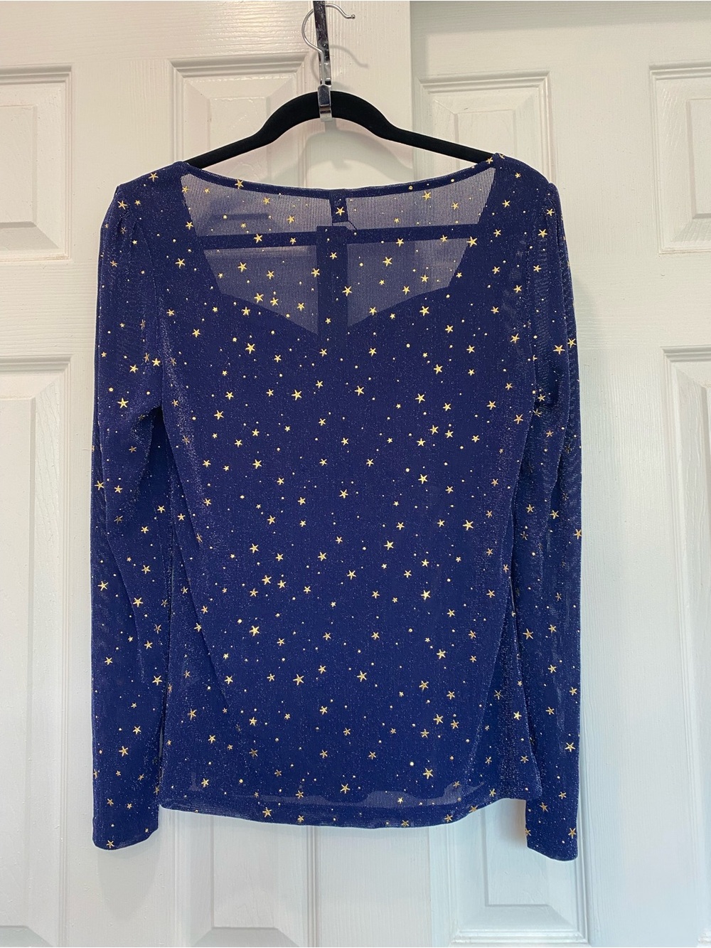Allegra K Sheer Mesh Star Sweetheart Neck See Through Party Glitter Blouse SizeL - Picture 9 of 12